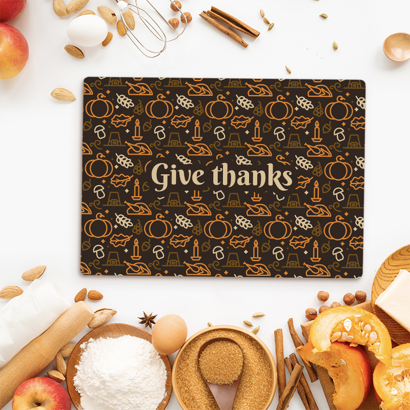 thankgiving-Rectangle Glass Cutting Board – Small