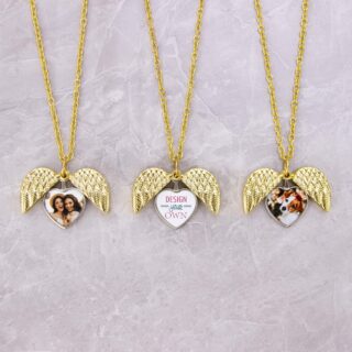 Angel Wings Heart Photo Locket Necklace Gold (1)