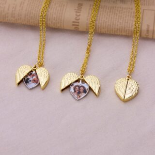 Angel Wings Heart Photo Locket Necklace Gold (2)